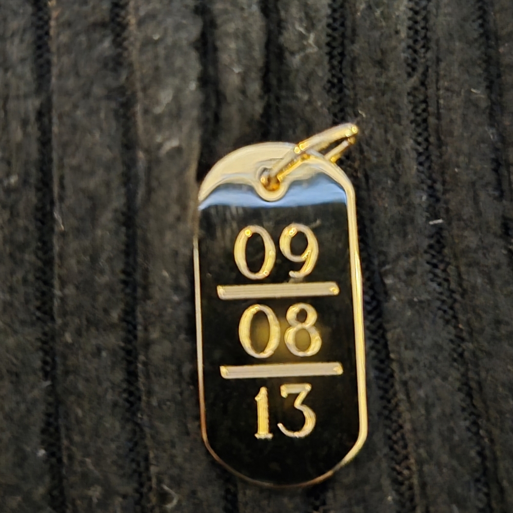 Stell & Dot Gold Dog Tag Dated Pendant 09/08/13